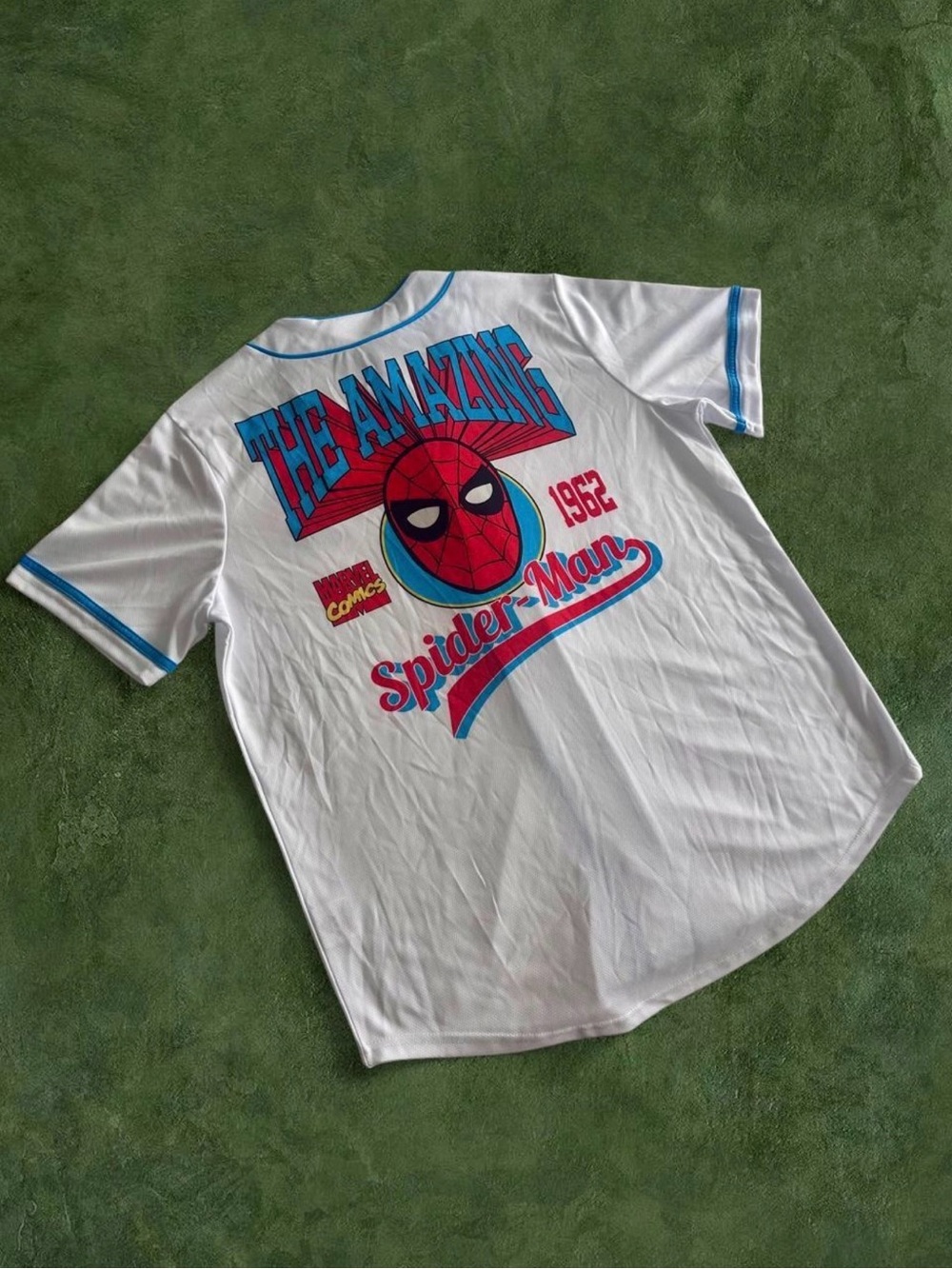 Spider-Man 'The Amazing' Vintage Graphic Baseball Jersey - White/Red/Blue